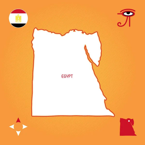 Jednoduchá Obrysová Mapa Egypta Národními Symboly — Stockový vektor