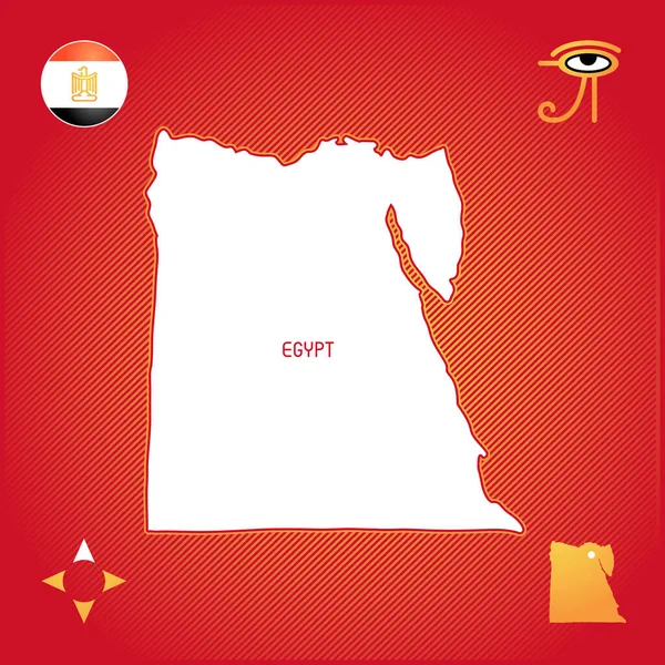 Jednoduchá Obrysová Mapa Egypta Národními Symboly — Stockový vektor
