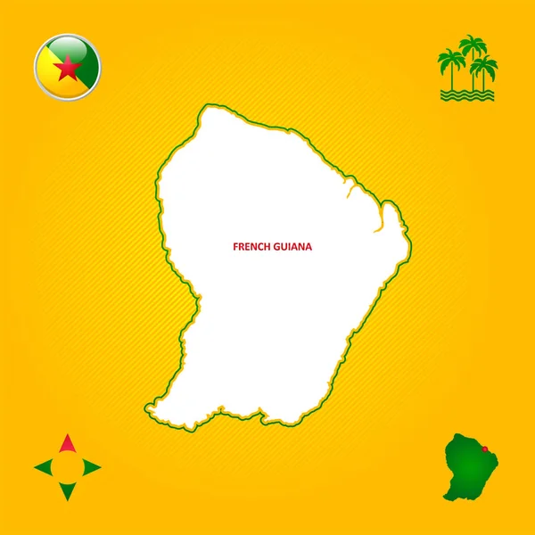 Carte Schématique Simple Guyane Avec Symboles Nationaux — Image vectorielle