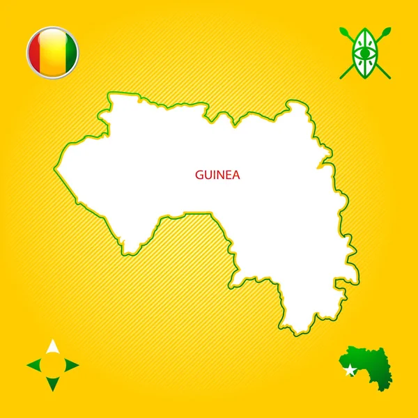 Carte Schématique Simple Guinée Avec Symboles Nationaux — Image vectorielle