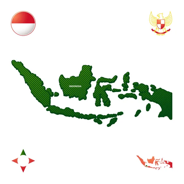 Ulusal Sembollerle Endonezya Nın Basit Ana Hat Haritası — Stok Vektör