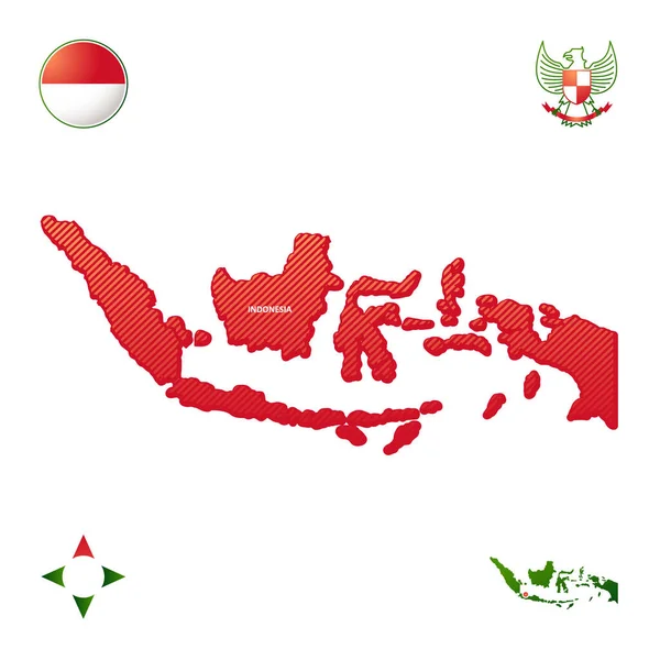 Jednoduchá Obrysová Mapa Indonésie Národními Symboly — Stockový vektor