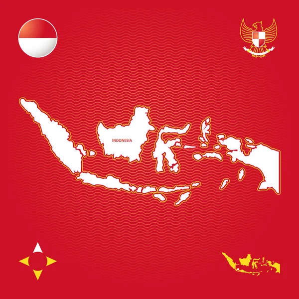 Peta Garis Besar Sederhana Indonesia Dengan Simbol Nasional - Stok Vektor