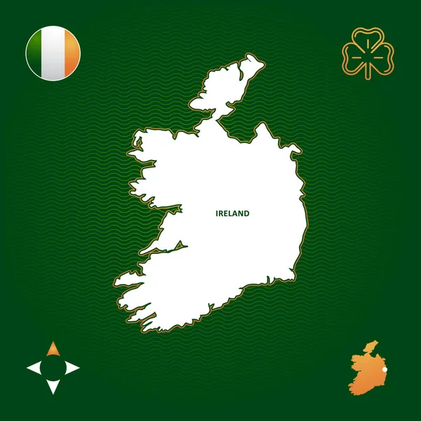 シンボル付きアイルランドの簡単なアウトラインマップ — ストックベクタ