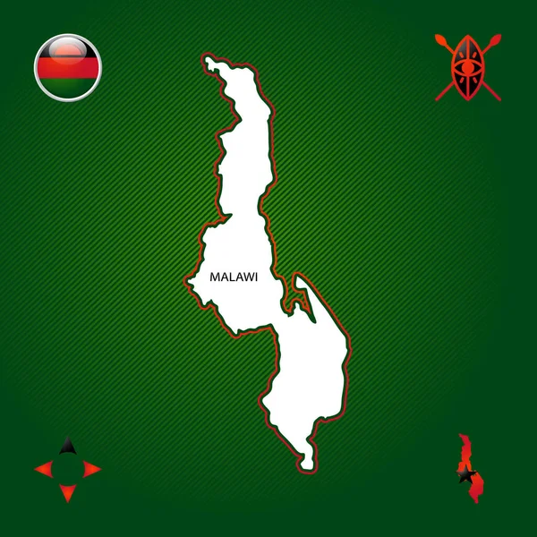 Prosta Mapa Malawi Symbolami Narodowymi — Wektor stockowy