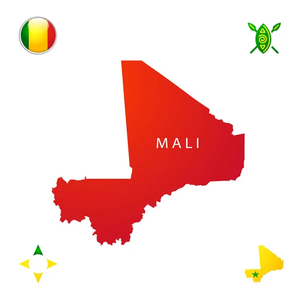 Simple Outline Map Mali National Symbols — Stock Vector