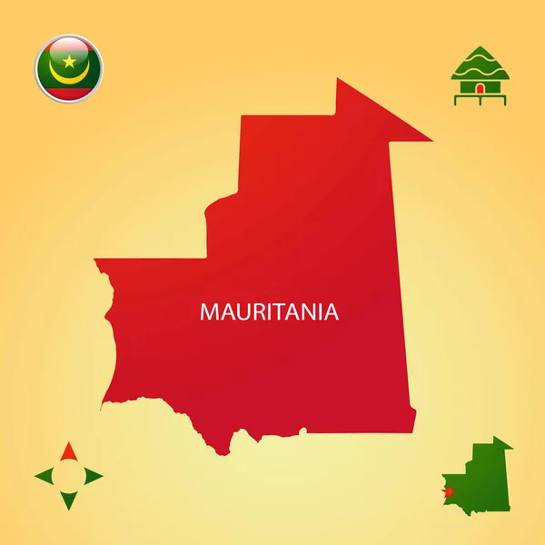 Simple Outline Map Mauritania National Symbols — Stock Vector