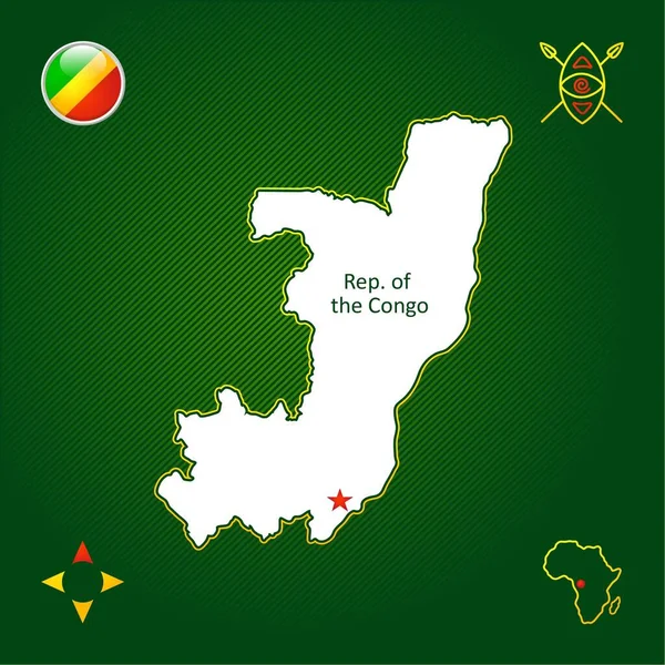 Simple Outline Map Republic Congo National Symbols — Stock Vector
