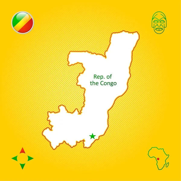 Simple Outline Map Republic Congo National Symbols — Stock Vector