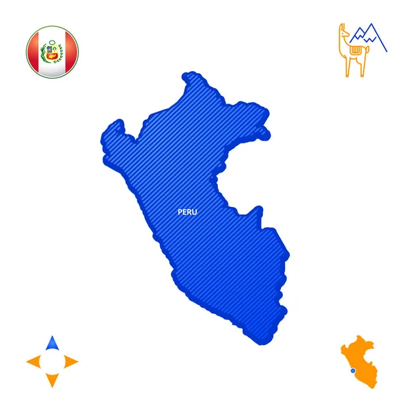 Simple Outline Map Peru National Symbols — Stock Vector