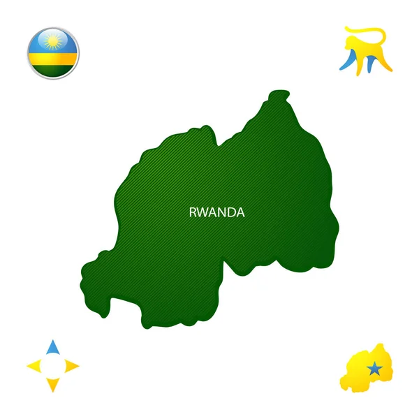 Simple Outline Map Rwanda National Symbols — Stock Vector