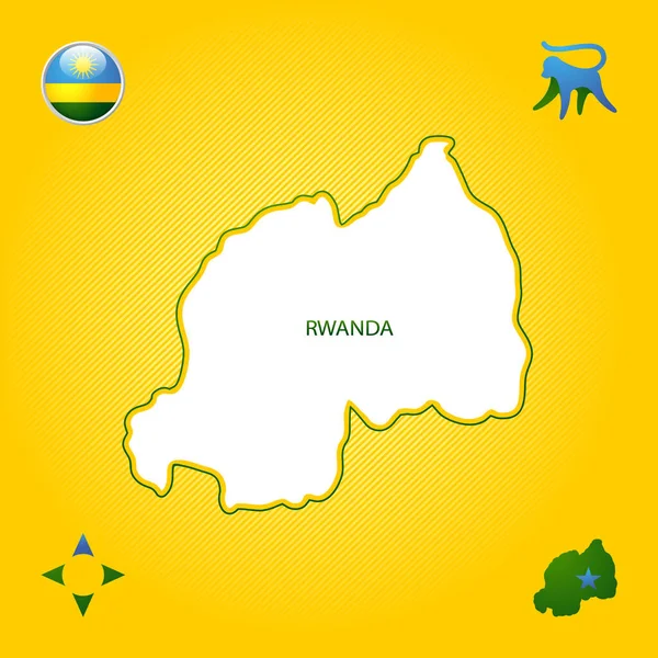 Simple Outline Map Rwanda National Symbols — Stock Vector