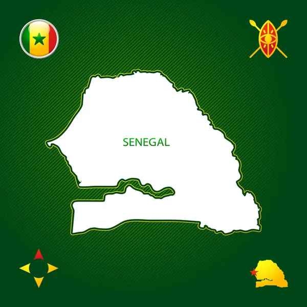 Simple Outline Map Senegal National Symbols — Stock Vector