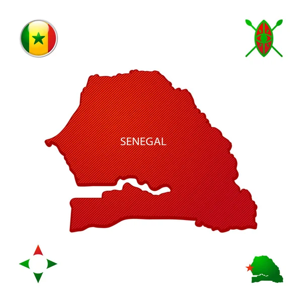 Carte Schématique Simple Sénégal Avec Symboles Nationaux — Image vectorielle