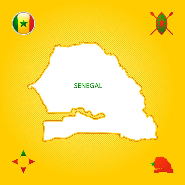 Carte Schématique Simple Sénégal Avec Symboles Nationaux — Image vectorielle