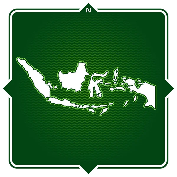 Peta Garis Luar Sederhana Indonesia Dengan Kompas - Stok Vektor