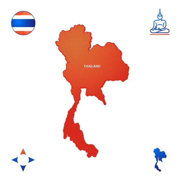 Peta Sederhana Dari Thailand Whith Nasional Simbol - Stok Vektor