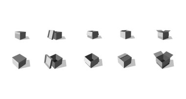 Boş karton kutuyu aç ve kapat. Beyaz bir arka planda izole edilmiş. Bakış açısına göre. Stok vektör illüstrasyonu.