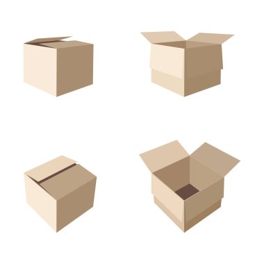 Boş karton kutuyu aç ve kapat. Beyaz bir arka planda izole edilmiş. Bakış açısına göre. Stok vektör illüstrasyonu.