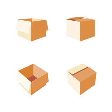 Boş karton kutuyu aç ve kapat. Beyaz bir arka planda izole edilmiş. Bakış açısına göre. Stok vektör illüstrasyonu.