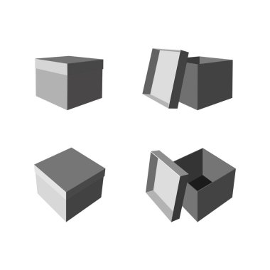 Boş karton kutuyu aç ve kapat. Beyaz bir arka planda izole edilmiş. Bakış açısına göre. Stok vektör illüstrasyonu.