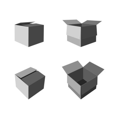 Boş karton kutuyu aç ve kapat. Beyaz bir arka planda izole edilmiş. Bakış açısına göre. Stok vektör illüstrasyonu.