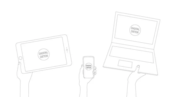 Цифровая Детоксикация Руки Поднимают Планшет Телефон Ноутбук Баннеров Знаков Ресторанах — стоковый вектор