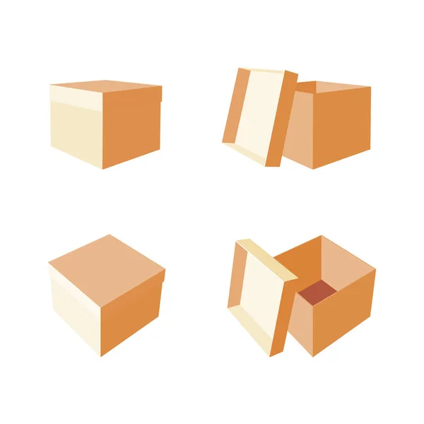 Nastavte Prázdnou Otevřenou Uzavřenou Kartonovou Krabičku Izolované Bílém Pozadí Isometry — Stockový vektor