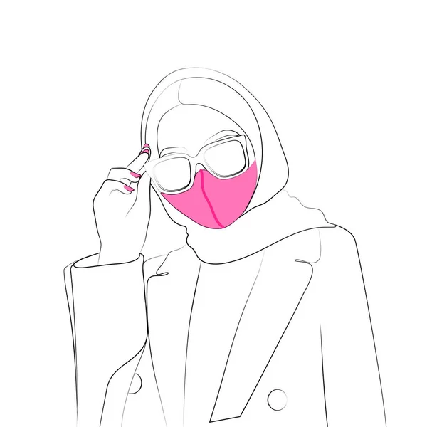 Gözlüklü Maskeli Şık Bir Kız Moda Illüstrasyonu Dergi Kapağı Tasarım — Stok Vektör
