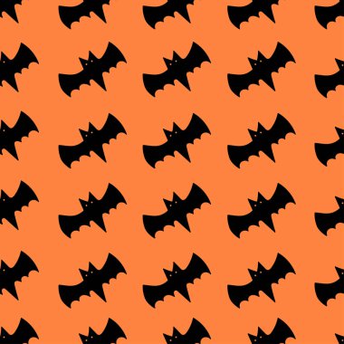 Siyah zemin üzerinde yarasalar olan kusursuz vektör deseni. Helloween deseni sonbahar dekorasyonu, sonbahar festivali davetiyeleri, kumaş, tekstil, baskı, web sayfası arkaplan, hediye paketleme kağıdı