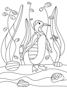 Boyama kitabı için Penguen. Çocuk boyama sayfası için çizgi tasarımı. Stock vektör illüstrasyonu. Beyaz arkaplanda izole