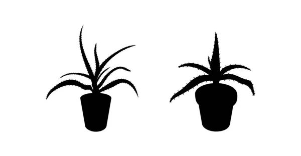 Kaktus Aloes Soczysty Doniczce Czarna Sylwetka Wektor — Wektor stockowy