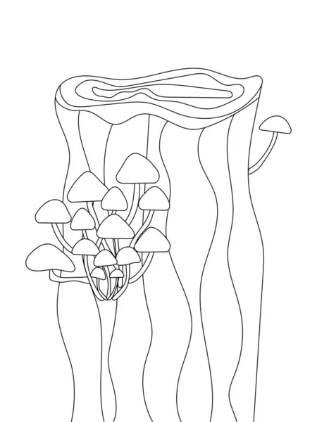Rodzina Grzybów Drzewie Jesień Kolorowanki Dla Dzieci Dorosłych Zen Art — Wektor stockowy