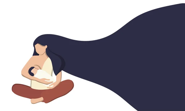 Platt Vektor Illustration Kvinna Med Baby Omvårdnad Världsomspännande Amningsvecka Utfodring — Stock vektor