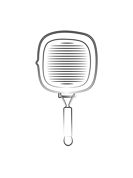 Sketch Vector Kitchen Accessories Isolated Objects White Background Frying Pan — Stock Vector