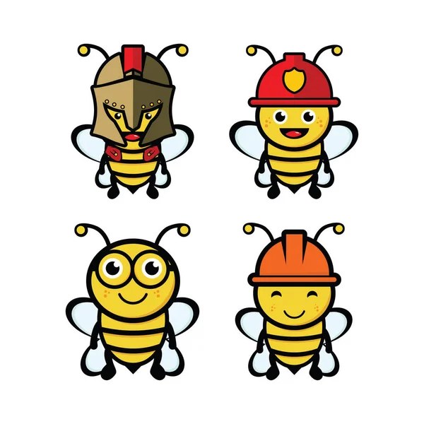 Roztomilý Včelí Maskot Design Vektorové Šablony Kolekce Zvířecí Design Šablony — Stockový vektor