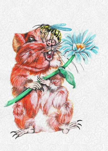 Çiçekli Bir Hamster Burnunun Üstüne Bir Watp Sat — Stok fotoğraf