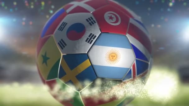 Argentinië vlag op een voetbal voetbal voetbal in stadiu — Stockvideo