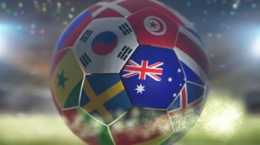 Stadyumda futbol topunda Avustralya bayrağı