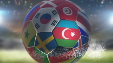 Azerbaycan bayrağı stadyumdaki futbol topunda