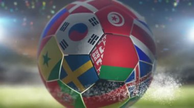 Stadyumda futbol topunda beyaz bayrak