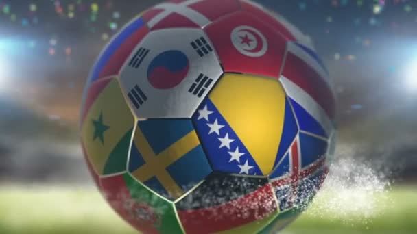 Флаг Боснии и Герцеговины на футбольном мяче — стоковое видео