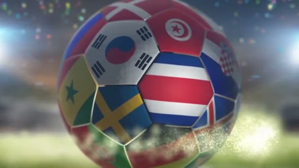 Costa rica flag on a soccer ball football fly — Stock Video