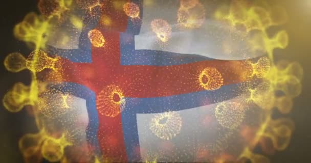 Feröer szigeteki zászló koronavírus mikrobe centere — Stock videók