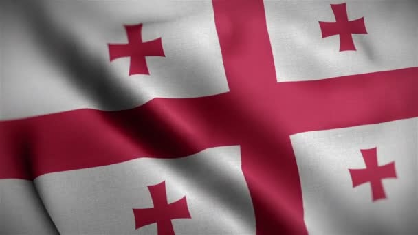 Georgia bandera primer plano soplando en el viento — Vídeo de stock