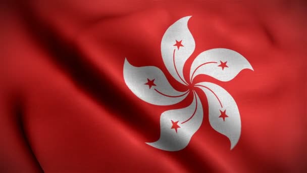 Hong kong bandera primer plano soplando en el viento — Vídeos de Stock