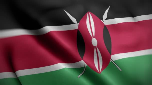 Kenya bandeira closeup soprando no vento — Vídeo de Stock