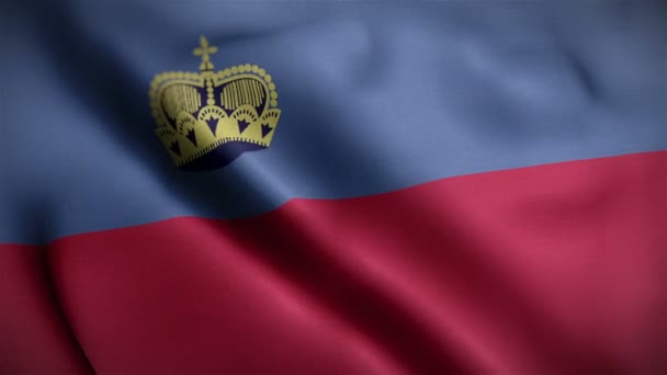 Liechtenstein Bandera primer plano soplando en el viento — Vídeos de Stock