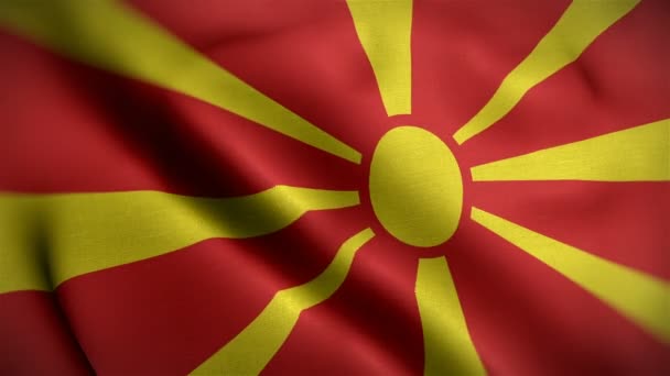 Macedonia bandiera primo piano che soffia nel vento — Video Stock