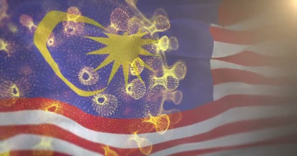 Malaysia flagga med koronavirusbakterier 4k — Stockvideo
